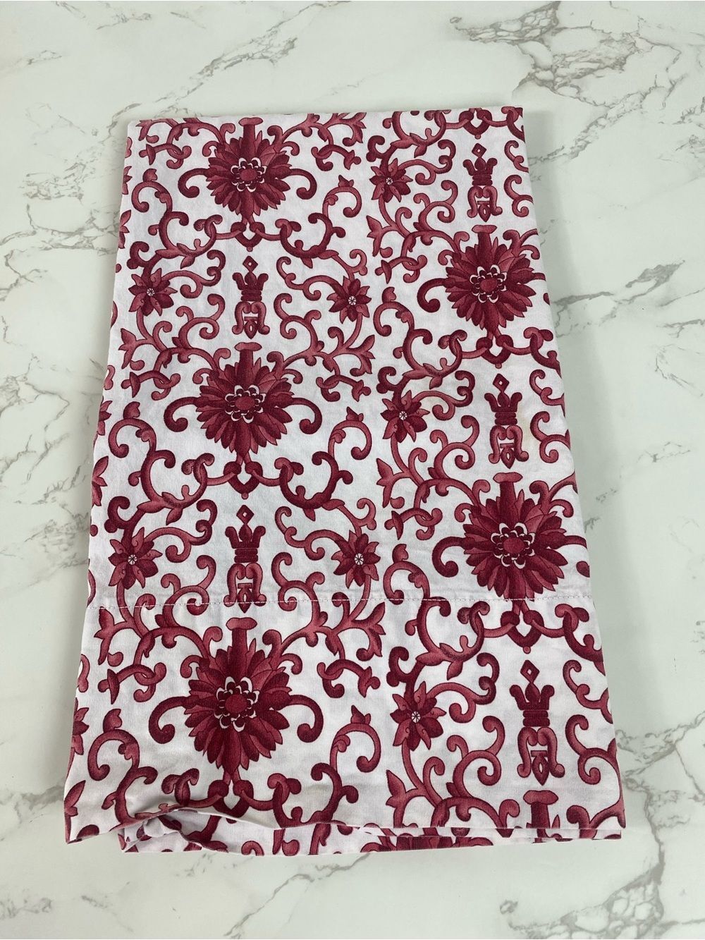 Ralph Lauren White and Burgundy Floral Damask (1) Pillowcase Cover